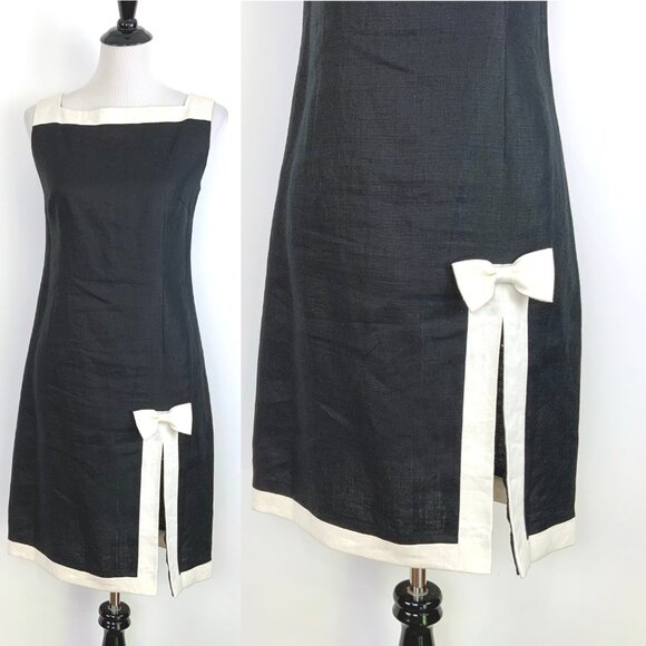Richie Freeman for Teri Jon Black /White Linen Sheath Dress Retro Sz 8 - Picture 3 of 16